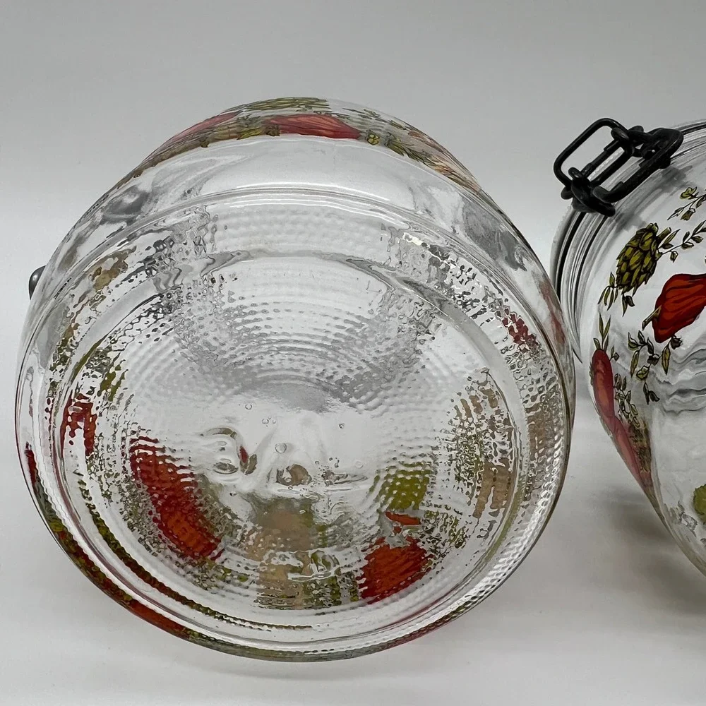 VTG Arc Franc Spice Of Life Vegetable Glass Canister Jars Set 5 Mushroom Toa